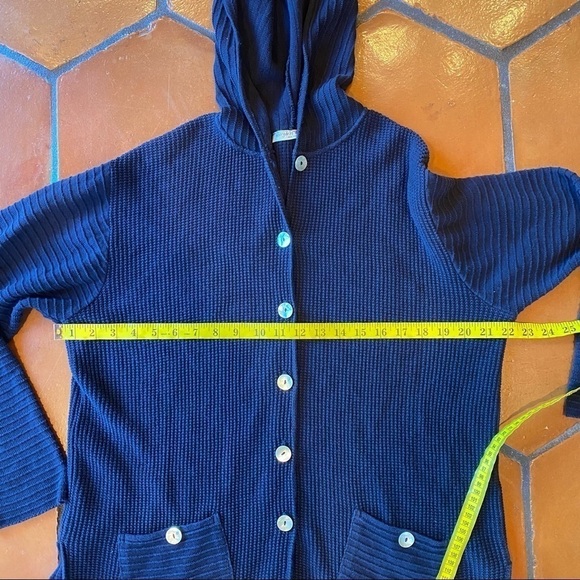 Margaret Winters Navy Tunic Cardigan Sweater  Button Artsy Boho Hooded Medium - Picture 7 of 10